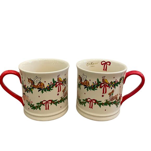 Set of 2 Cath Kidston CHRISTMAS Red Bow Animal Garland Mug Holiday Tea Cup New - Picture 12 of 15